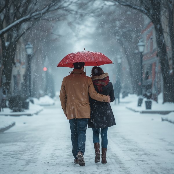 Couple with Umbrella in Snow DP