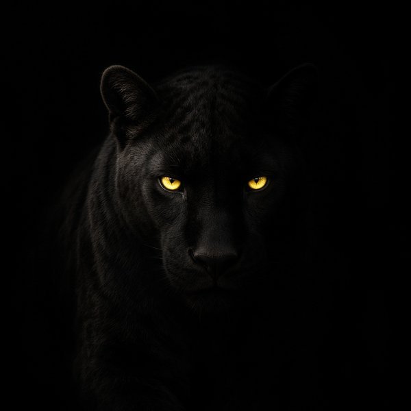 Black Panther Eyes Black DP – A black panther in darkness with only glowing yellow eyes and faint fur highlights visible. A free HD black DP… (Black DPS)