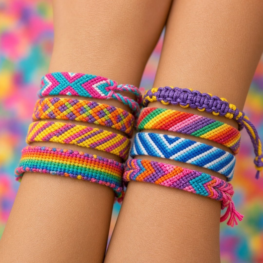 Friendship Bracelets Friends DP – Colourful handmade friendship bracelets on two wrists side by side, bright and cheerful. A free HD friends DP… (Friends DPS)