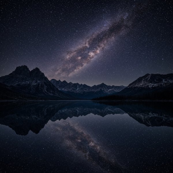 Starry Sky Over Lake Nature DP – The Milky Way over a calm mountain lake with reflections, night landscape photography. A free HD nature DP for… (Nature DPS)