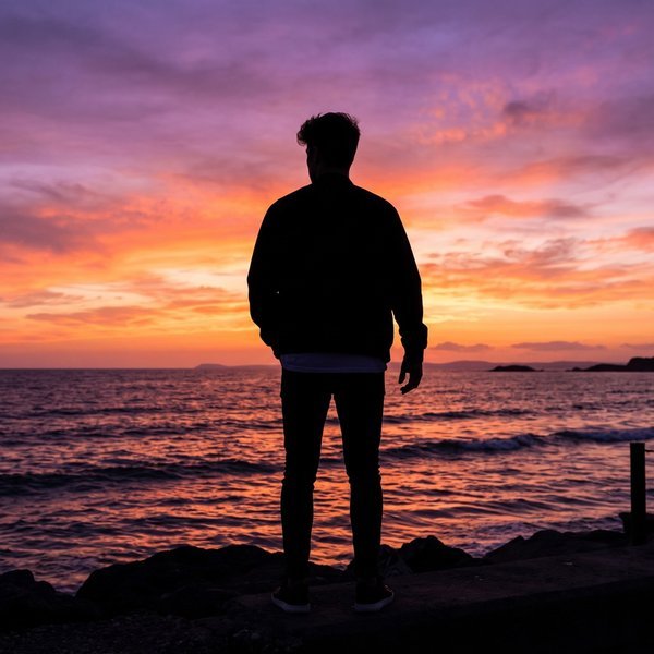 Sunset Silhouette WhatsApp Boys Stylish DP – A boy silhouette standing by the sea at sunset. A free HD whatsapp boys stylish DP for WhatsApp, Instagram and…