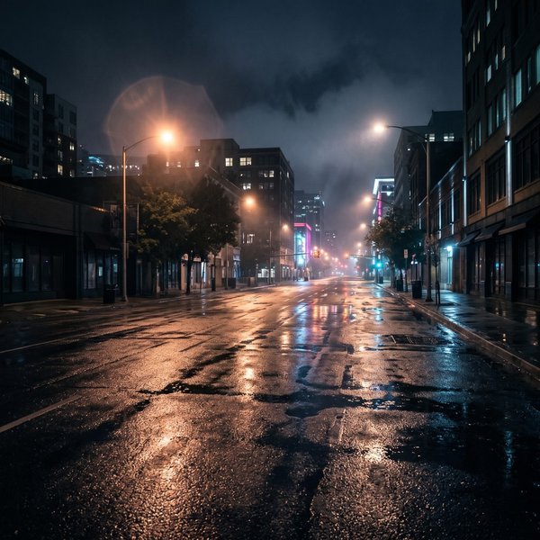 Wet City Street WhatsApp Boys Stylish DP – An empty wet city street at night with street lights. A free HD whatsapp boys stylish DP for WhatsApp, Instagr…